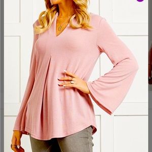 COPY - Suzanne Betro Pink Pleated V Neck Tunic